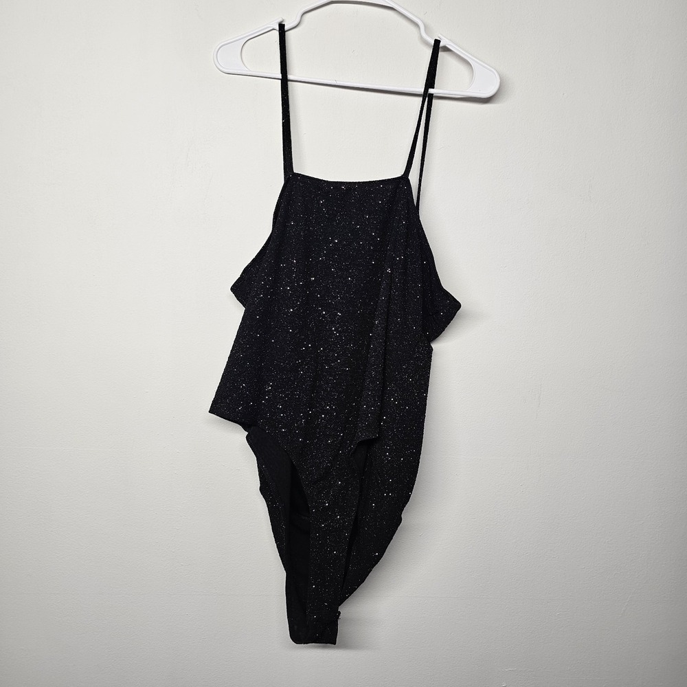 NWT Rue 21 Women's‎ 4X Bodysuit Black Sparkly Draped Front Snap Closure - Picture 3 of 7